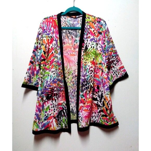 Belladini Topper Duster Sz L Open Front oversized Poly-Spandex MULTICOLOR leaf - Picture 2 of 10